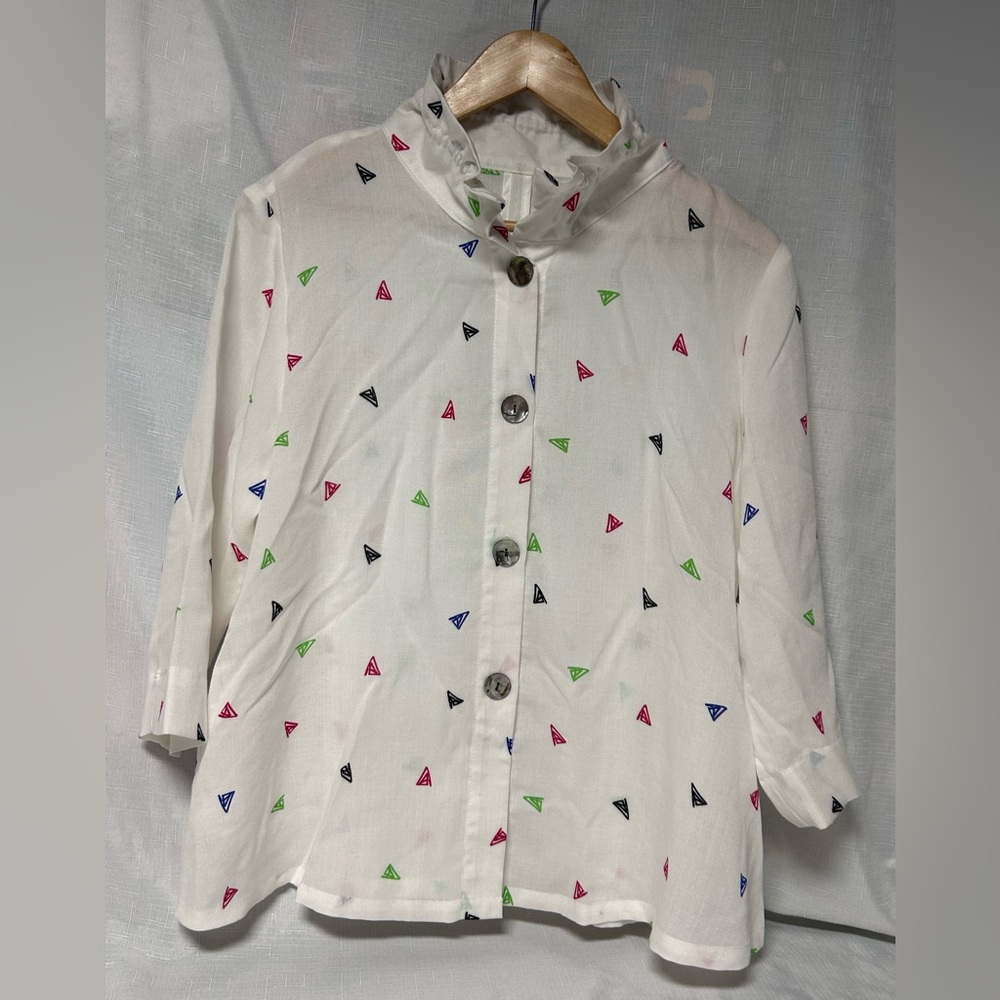 FRIDAZE Flora Linen Jacket Wire Collar Size Medium Geometric